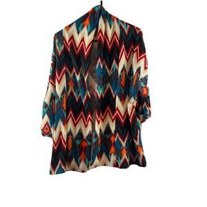Peach Love Cream Cover Up Cardigan Sweater Red Brown Teal Aztec Open Front S